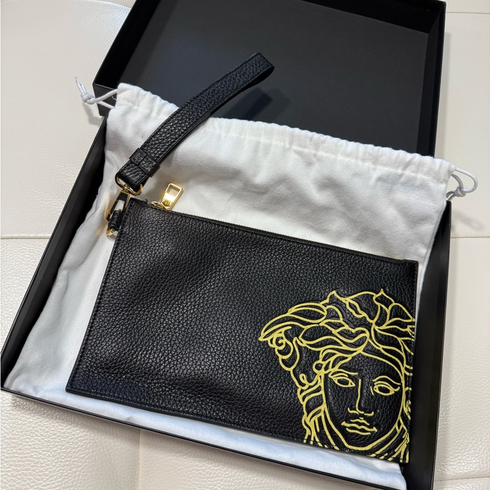 Versace Black and Gold Medusa Wristlet